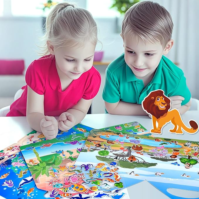 6 Set (260pcs) Puffy Sticker Books Activity for Kids | Animal, Farm, Dinosaurs, Space, Travel Toys Essentials Reusable Stickers for Boys and Girls Ages 3+