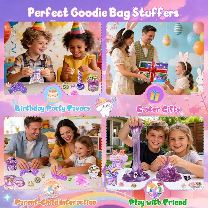 12-Pack Purple Slime Kit for Kids, Butter Cloud Squishy Party Favor Set | Birthday party favors, goodie bag stuffers, Easter basket fillers and sensory slime toys for boys and girls ages 4-10