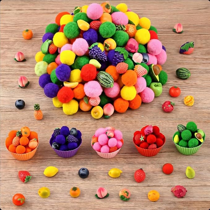 140 Pcs Fruits Sensory Bin Items Summer Fruits Farm Counting Sorting Sensory Bin Filler Fine Motor Famer Vegetable Counts for Spring Summer Sorting Counting