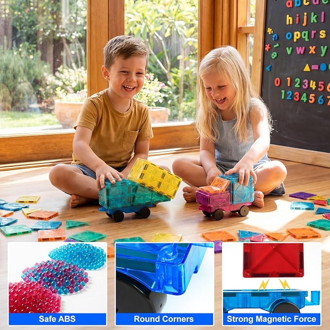 Bmag 2PCS Magnetic Car Set,Construction Vehicle Building Tiles,Magnet Toys Compatible with Magnetic Tiles,STEM Educational Toys for Boys and Girls