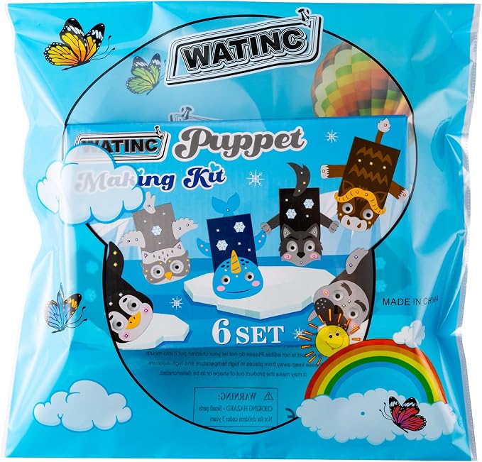WATINC Hand Puppet Making Kit, Felt Sock Puppet Toys for Kids (Polar B) | 6 Styles, Make Your Own Storytelling & Role Play Crafts, Creative Group Activity, Party Favors & Gifts for Kids Ages 4-8