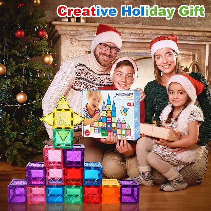 Mruikeny 100PCS Magnetic Tiles Kids Toys - Magnetic Building Blocks | STEM Magnet Building Set Preschool Learning Magnet Toys for Kids Ages 3-5 4-8, Sensory Montessori Toy for Toddlers 3+ Years