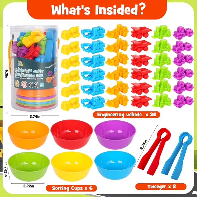 Counting Transportation Color Sorting Toys for Kids,Montessori STEM Sensory Preschool Educational Activities Learning Fine Motor Sorting Matching Games for Kids Boys Girls Ages 3+