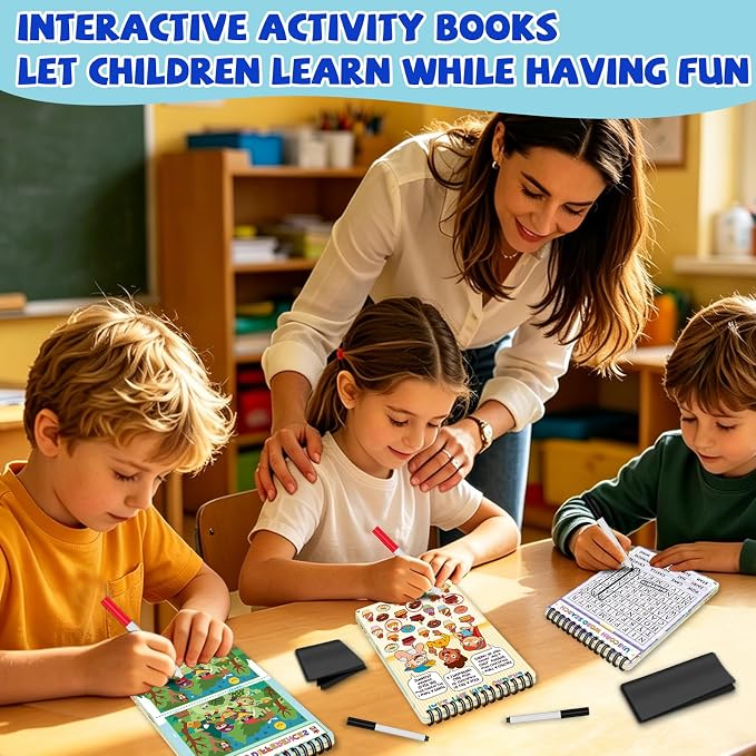 Elfew 2 Pack Reusable Wipe Clean Travel Game Activity Books for Kids 8-12 | 11 in 1 Types of Games, Reusable, PET Lamination, Spiral Binding, Portable, Designed for Travel, Tear Resistant,