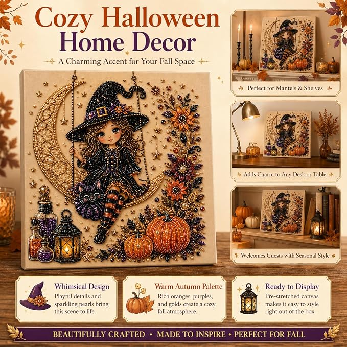 Halloween Pearl Art Kit for Adults, DIY Fall Craft (Witch) | Create textured Halloween decor through a screen-free, beginner-friendly craft activity.