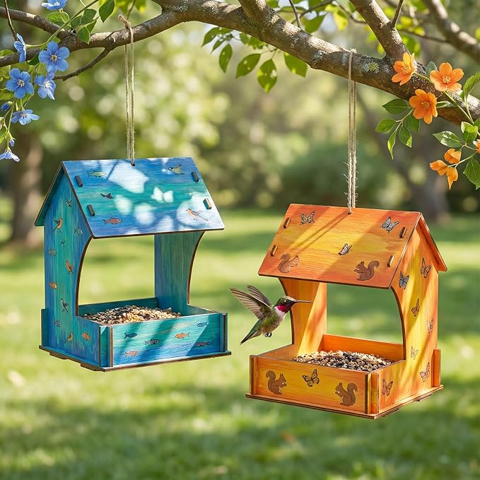 DoubleFill 36 Pack Bird Feeder Kits Bulk Wooden DIY Birdhouse Kits Unfinished Bird Feeder Birdhouse to Paint Wood Craft for Educational Fun Art Outdoor Activities Gifts