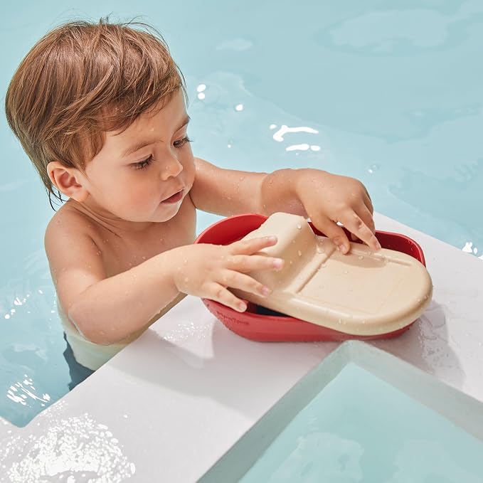 PlanToys® Cargo Ship Bath Toy for Toddlers Floating Boat Water Play Kids | floating boat, cargo blocks, cars bath toys, girls, boys, montessori educational, imaginative fine motor gift preschool set