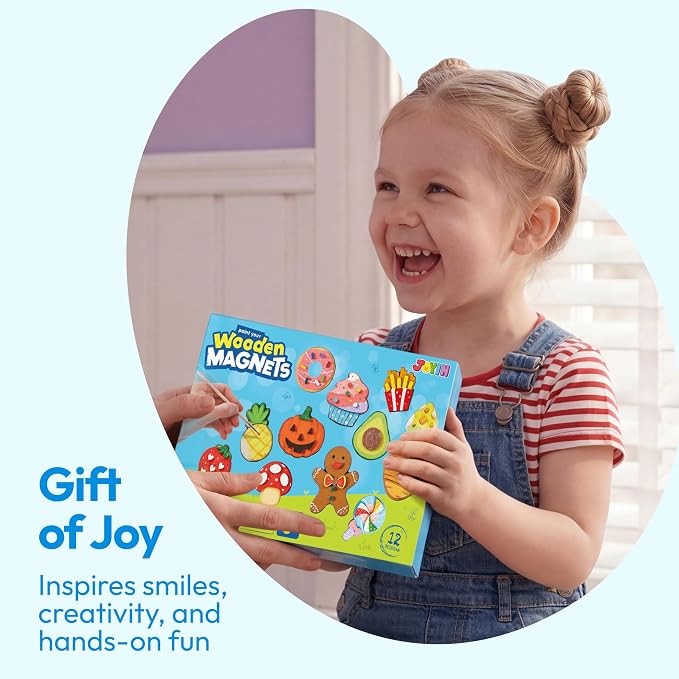 JOYIN 12 pcs Wooden Magnets, Painting Craft for Boys and Girls, Spring and Rainy Day Activities Kit, Craft Toys Gifts for Kids Birthday Easter