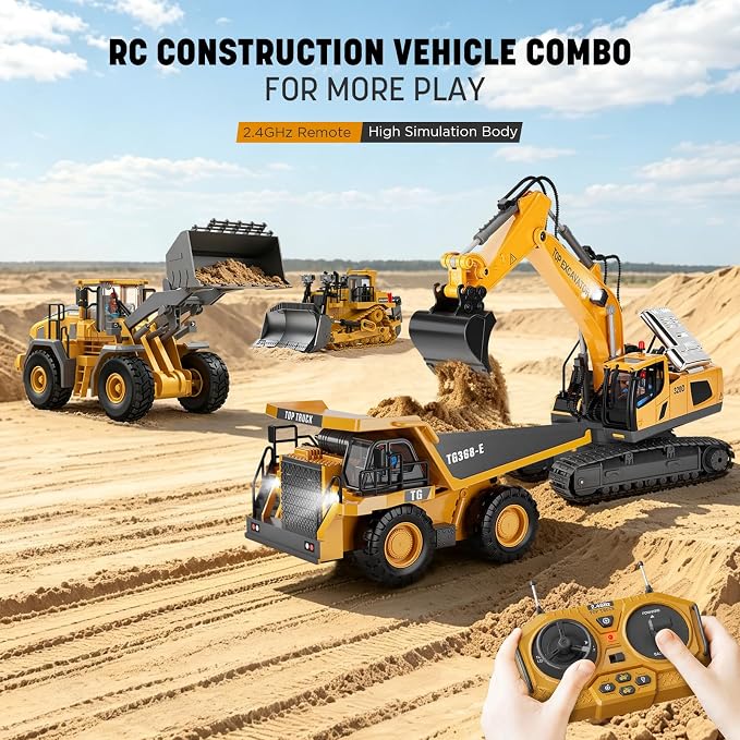 KIDMARKT Metal RC Wheel Loader Toy | 9-Channel Remote Control Construction Truck with Realistic Lights & Sounds, 1:20 Scale Rechargeable Vehicle for Boys Ages 3-12, STEM Engineering Gift for Kids 2026
