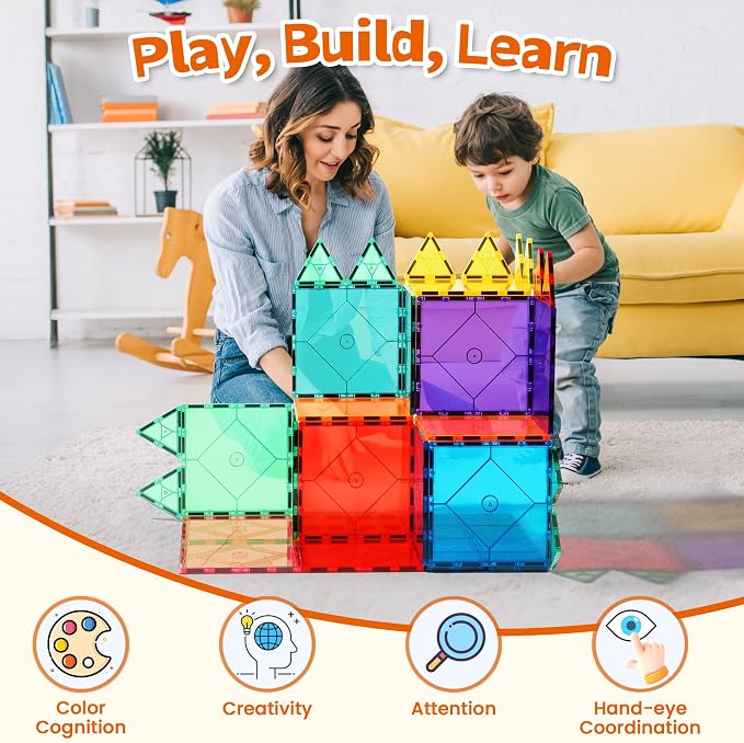8 Piece Large Square Shape Magnetic Tiles Kids Toys for Kids Ages 3-5 4-8 | Magnetic Building Blocks STEM Magnet Building Set Preschool Learning Magnet, Sensory Montessori Toys for 3+ Boys and Girls