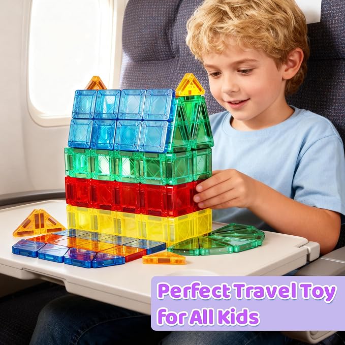 Magnetic Tiles Building Blocks for 3 4 5 6 7 8+ Years Old Boys Girls Colorful Magnet Stacking Toys Birthday Gift for Toddlers STEM Preschool Educational Construction Tiles Set (Mini Magnetic Tiles)