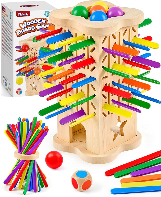 Montessori Wooden Board Game for Kids 3–8, Fine Motor Skills Toy 42 Strips | Color matching, 2 play modes, cognitive growth & family fun — CPC-certified rubberwood, safe gift for boys girls ages 3–8