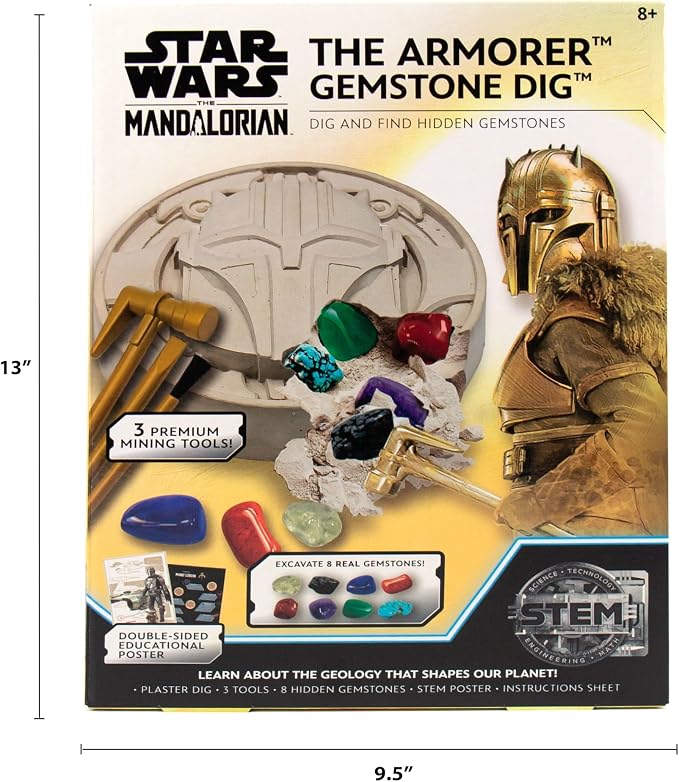 STAR WARS The Armorer Gemstone Dig, Reveal 8 Real Gemstones Inside The Armorer's Helmet, Including Amethyst, Quartz, Red Agate, Toys, Science Kits for Kids Age 8-12, Excavation Toys
