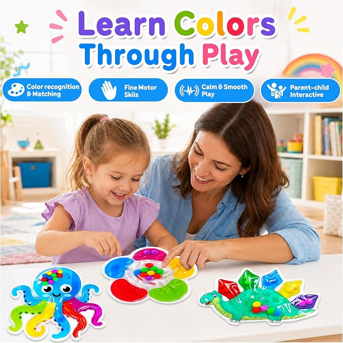 3PCS Color Sorting Sensory Squeeze Fidget Toys for Kids,Montessori Preschool Learning Fine Motor Skils Matching Travel Roadtrip Toy Birthday for Boys Girls Ages 3+
