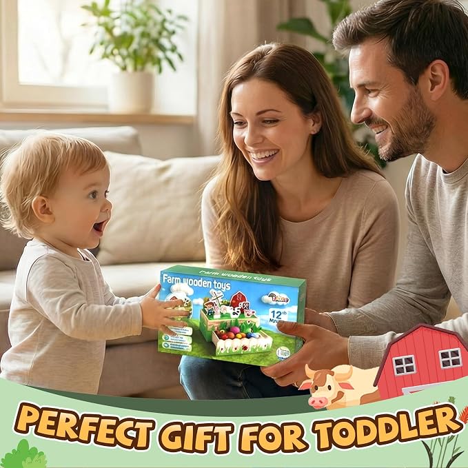 Montessori Toys for 18 Months+ | Wooden Animal Farm Kids Toys | Shape Sorting Educational Learning Fine Motor Skills |Birthday Gifts for Girl&Boy