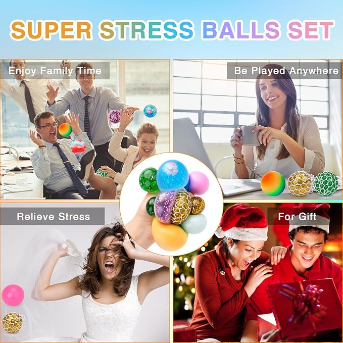 Stress Balls 8 Pack for Adults and Kids, Squeeze Squishy Fidget Toys | Sensory Toys for kids with Autism, Squishy Fidget Toys for Stress and Anxiety Relief, Prize for Classroom