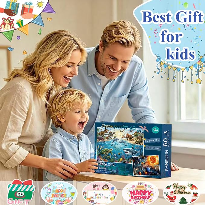 Puzzles for Kids Ages 4-6 6-8, 60 Piece Puzzles for Kids(2 Packs) | Jigsaw Puzzles Toddler Learning Educational Toy Set - Ocean, Dinosaur & Space, Kids Puzzles Ages 5-8 Toys Gifts