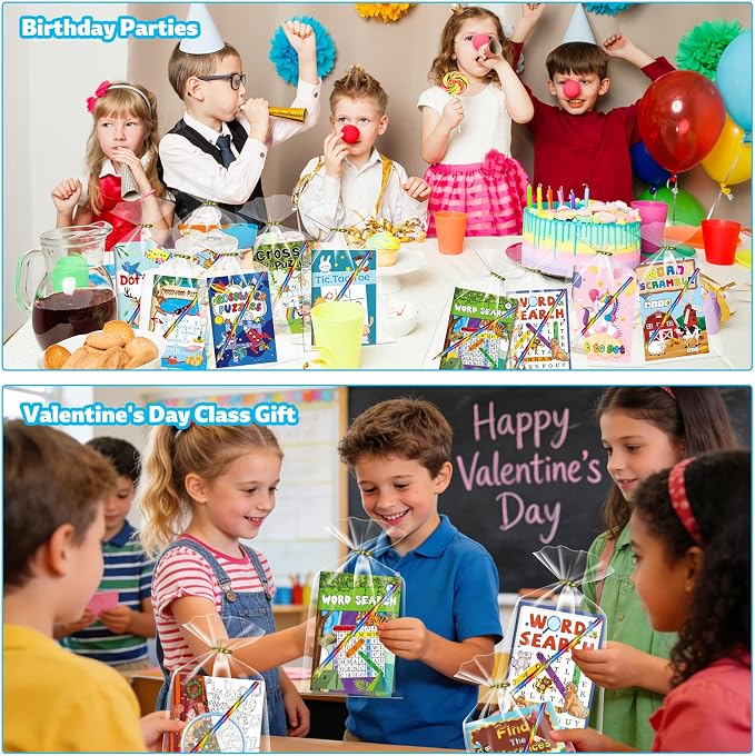 Kalysky 24 Activity Books with Colored Pencils for Kids 4-8 8-12 PartyFavor | Bulk Mini Puzzle Books,Birthday Party Goodie Bags, Classroom Prizes, Return Gifts, Fun Puzzle Activities for kids