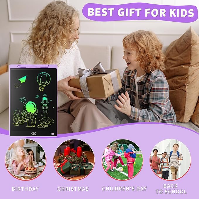 Genialba LCD Writing Board 8.5 Inches, Colourful Electronic Tablet, Portable Erasable Drawing Board, Graphic Tablet for Children's Games 3 4 5 6 7 Year Old Kid Boys Girls (Purple)