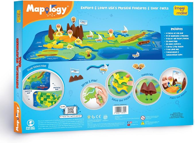 Imagimake Mapology Physical Features of USA, Geography Game for Kid Age 8+ | Educational 3D Jigsaw Puzzle, Learn Mountains, Rivers & Volcanoes, Back to School Gift for Boys & Girls Ages 8-12 Years Old