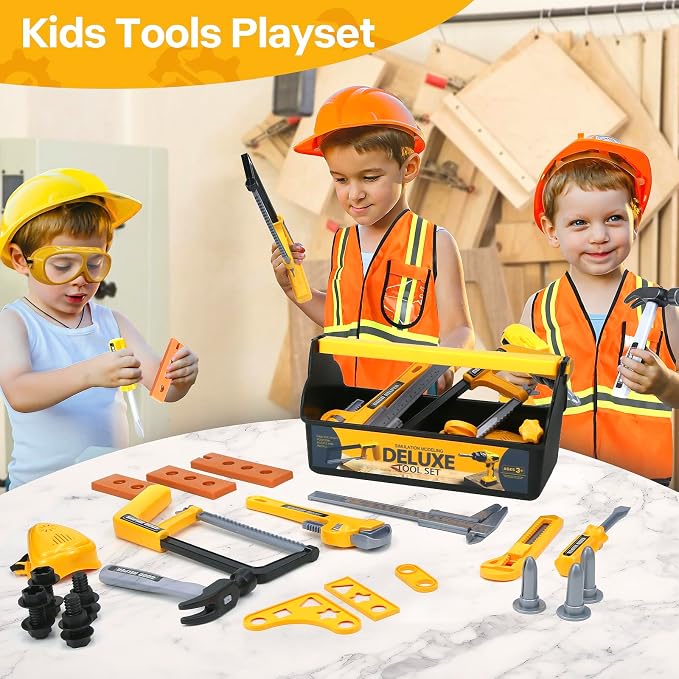 Zealous Kids Tool Set for Boys,Toddler Tool Set with Kids Tool Box & Electronic Toy Drill,Construction Pretend Play Tools for Kids,Toys for 3 4 5 Year Old Boys,Toddler Boy Toys