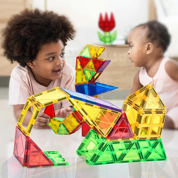 Magnetic Tiles Kids Magnetic Blocks 32PCS Building Sets for Kids Ages 3+ | Magnetic Blocks Sensory Montessori Toys Set All Pieces with Magnets, Ideal STEM Educational Construction Gifts