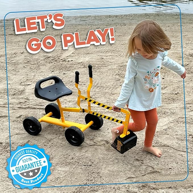 Stargo Kids Excavator Toy Sand Digger with All Terrain Rubber Wheels, Steel Sandbox Digger Toys for Boys, Sand Toys Ride On Excavator, Beach Toys