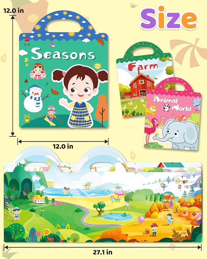 Benresive Reusable Sticker Book for Toddlers, Stickers for Kids, Travel Toy | Toddler Toys, Boys Girls Birthday Gifts, Airplane & Road Trip Essentials Kids, No Mess Waterproof Toddler Crafts Activities