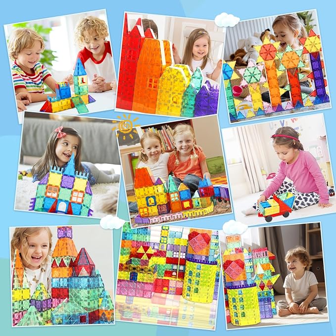 Paaxido Magnetic Tiles - 100 Pieces Magnetic Blocks for Kids, Magnet Tiles Building Blocks Set, Construction STEM Magnet Toys Gift for Kids, Boys and Girls 3 4 5 6 7 8+ Year Old