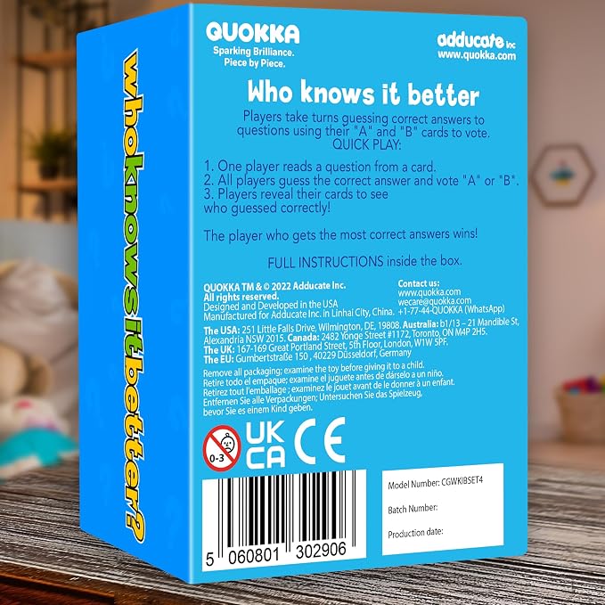 Card Games for Kids 8-12 - Set of 4 Board Family Games for Kids and Adults | Trivia Cards for Family Game Night - Who Knows It Better 2000+ Questions Across Biology, Culture, STEM and Math