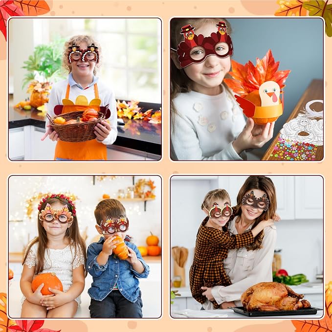 24 Pcs Thanksgiving Turkey Craft for Kids DIY Coloring Turkey Mask | Color Your Own Art and Crafts for Kids Birthday Cosplay Classroom Activities Masquerade Dress-Up Party Favors Game Supply