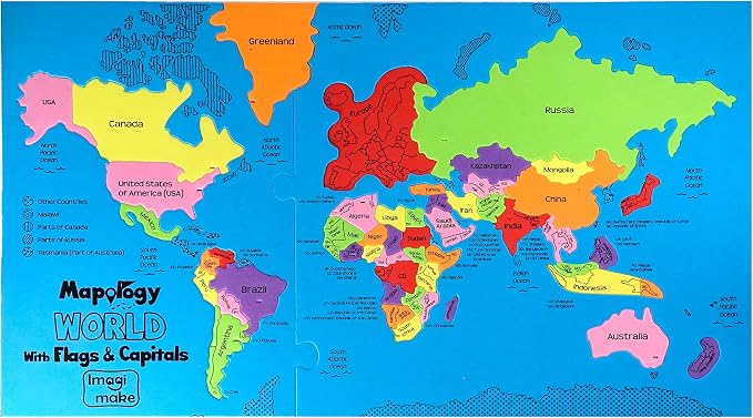 Imagimake Mapology World Map Puzzle - Includes Country Flags & Capitals | Fun Jigsaw Puzzle Kids Ages 5-8 | Educational Toys for Ages 8-13 | Geography Gifts for Girls & Boys 5, 6, 7, 8, 9, 10, 11, 12 | Fun Educational Jigsaw for Kids, Back to School Gi...