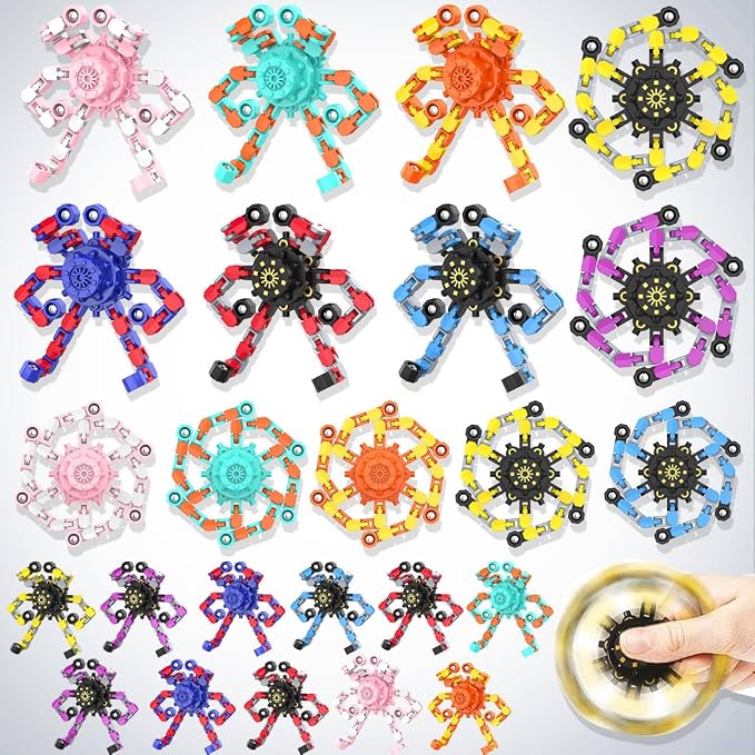 24PCS Transformable Fidget Spinner,Funny Stress Relief Sensory Fidget Toys | Deformable Chain DIY Robot Fingertip Gyros Toy Halloween Party Favors Stocking Stuffers Prizes for Kids Classroom