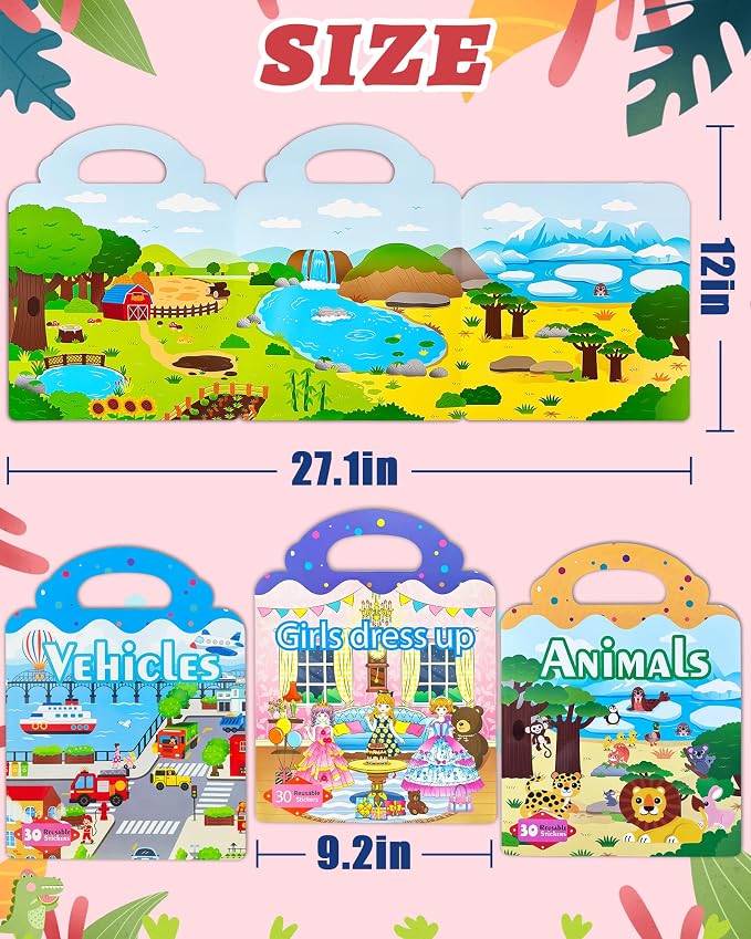 Benresive Reusable Sticker Book for Toddlers, Stickers for Kids, Travel Toy | Toddler Toys, Boys Girls Birthday Gifts, Airplane & Road Trip Essentials Kids, No Mess Waterproof Toddler Crafts Activities