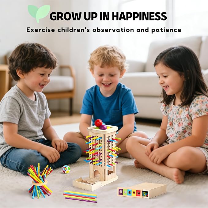 Montessori Game Wooden Board Game, 40 Colorful Wooden Sticks Dice Game Math Educational Toys for 3 4 5 6 Years Old,Math Educational, Fine Motor Skill Toy for Girls Boys, Gift for Kids