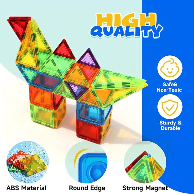 Magnetic Tiles 131 PCS with 2 Cars STEM Toys for Kids Ages 3-8