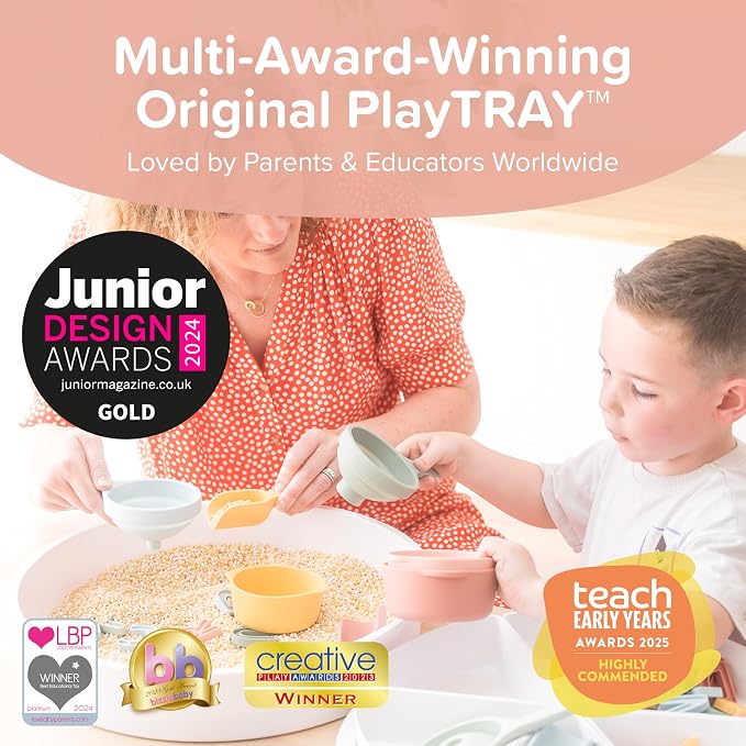 Starter Bundle | Sensory Bin with Lid | Tuff Tray Accessories | Sensory Bin and Lid | Includes 1 PlayTRAY, 6 Compartments, Activity Cards, Bowl, Mini Scoop, Dropper