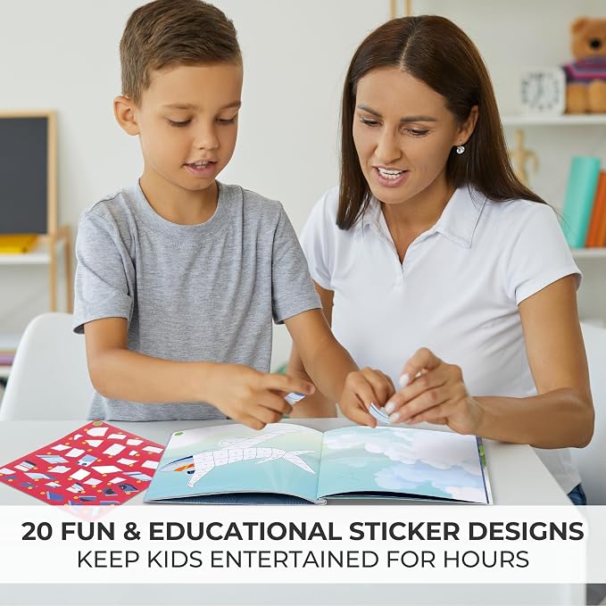 Fun Paint with Sticker Books for Kids Set of 2 - Vibrant Themes, Ages 4-8 | Entertaining Sticker Activity Keeps Kids Busy - Perfect Puzzle to Learn Shapes and Numbers at Home or Travelling