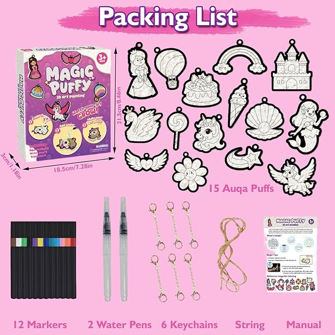 Magic Puffs 3D Art Craft, Princess & Unicorn Crafts for Kids, DIY Foam Texture Painting & Inflate Activity – Easy, Mess-Free Creative Fun, Ideal Christmas Birthday Gifts for Girls Boys Age 4-10