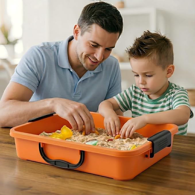 FIIOEOY 3 Pcs Sensory Bin Sand Tray with Lid & 3 Stickers, Stackable Storage Sensory Bin Containers with Lid, Portable Sandbox Organizers for Toys, Sand, Arts, Crafts (Purple, Blue, Orange)