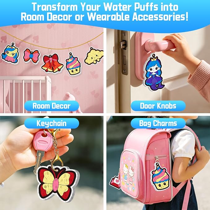 SOOVSY Magic Puffs 3D Art Kit for Kids, Water Activated Puffy Art Craft Kit with Princess Unicorn Designs, DIY Color & Inflate Activity, Screen-Free Travel & Rainy Day Toy for Girls Boys Ages 4-8