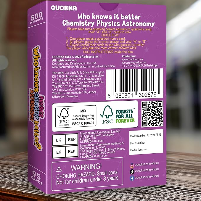 Quokka Card Games for Kids 8-12 - Board Family Games for Kids and Adults | Science Trivia Cards for Family Game Night - Who Knows Chemistry Physics Astronomy Better - Fun Game for Families and Teens
