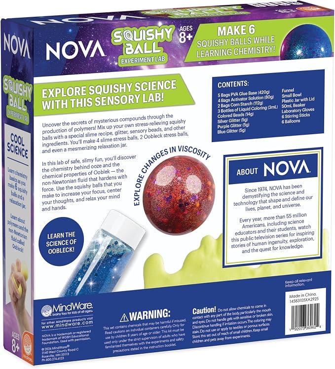Squishy Ball Making Kit & DIY Stress Ball Science Lab by MindWare | Hands-on experiments kids set up and run themselves. Includes 6 stirring sticks and 6 balloons. Ages 8+.
