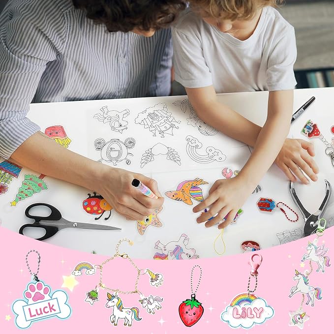 201pcs Shrink Paper Keychain Kit, Crafts Kits for Kids Adult, Shrinking Art | pre cut+blank