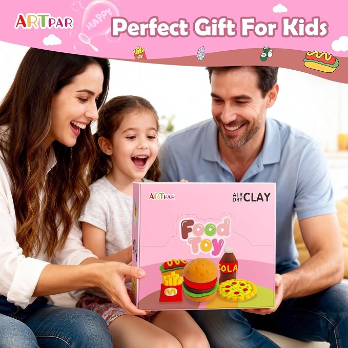 ARTPAR Air Dry Clay for Kids,12 Mini Food Modeling Magic Clay Sculpting Kit | Safe Non-Sticky,Ultra Light & Soft,Arts & Crafts Fun Playset Kitchen Toys,Home Party Favors for Boys Girls 3+ Years
