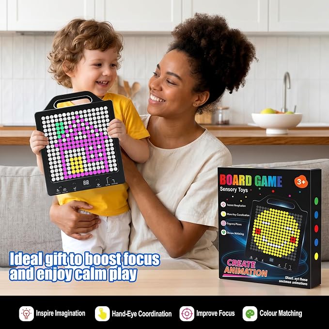 Konijiwa Sensory Toys for Kids with Autism | Light-Up STEM Toy | Screen-Free Travel Toy | No Pegs Choking Hazard, for Autistic, ADHD, CVI, Boys, Girls, Toddlers, Birthday, Gift, Ages 3+ (256 Buttons)