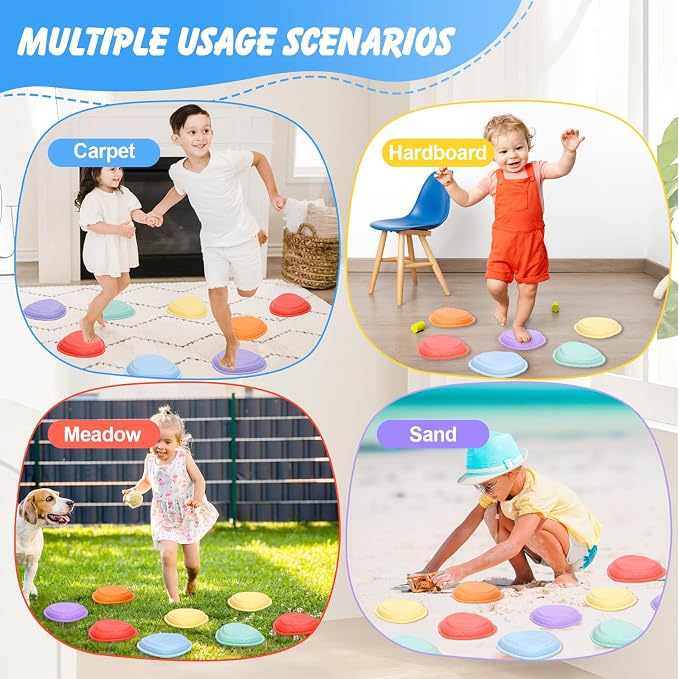 LoomLark Balance Stepping Stones for Kids 5pcs Non-Slip River Stones Obstacle Course Play Indoor and Outdoor Coordination Game Sensory Toys Toddler Ages 3 4 5 6 7 8+