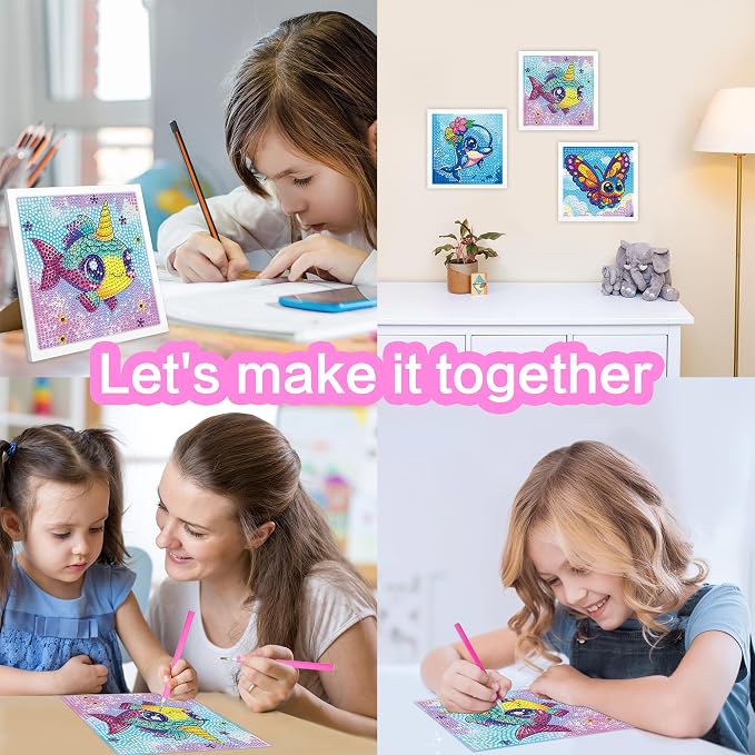 Reofrey Diamond Art Kits for Kids with Frame, 5D DIY Butterfly Diamond Painting Kits, Fun Arts and Crafts Gift for Girls & Boys Ages 4-12, Creative Educational Toy for Beginners (7x7 Inches)
