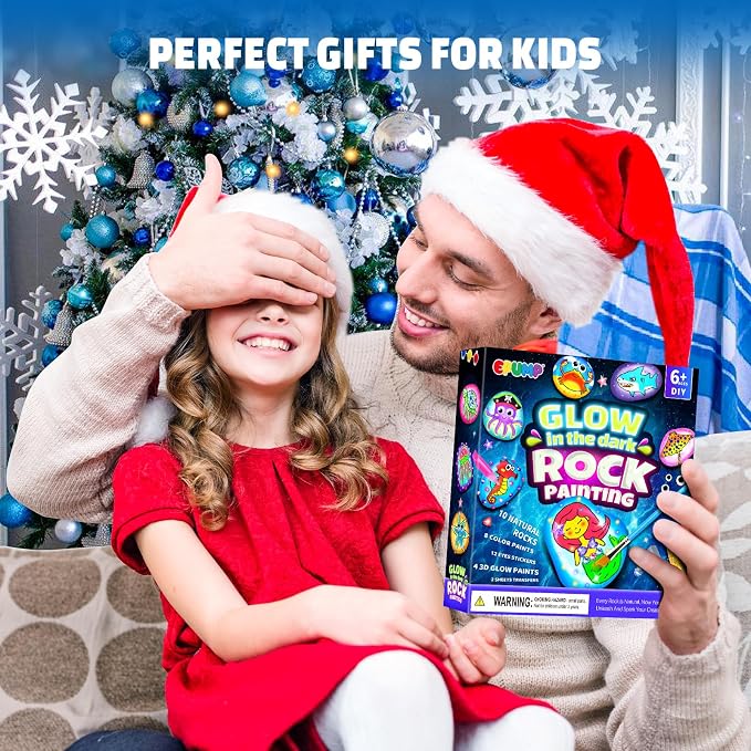 EPUMP Rock Painting Kit for Kids - Glow in The Dark Arts and Crafts Supplies Kits for Girls Boys - Kids Activities Creative Art Set Birthday Gifts DIY Paint Toys for Age 6 7 8 9 10 11 12 Years Old
