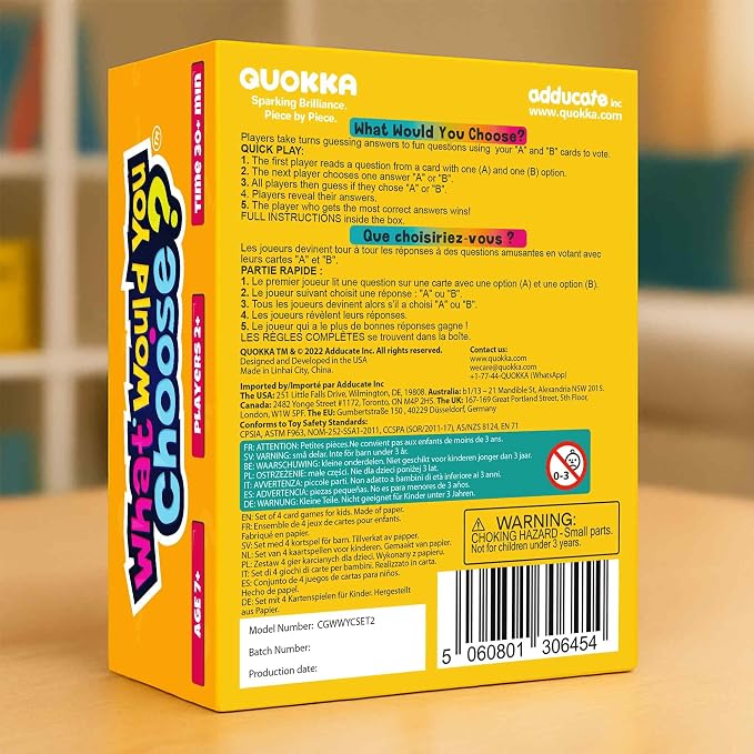 QUOKKA 4-Pack Card Game – 2000+ Hilarious Questions – Funny Family & Party Board Games for Kids, Teens, Adults – Travel, Pop Culture, Daily Life & Situations – What Would You Choose Challenges Ages 8+